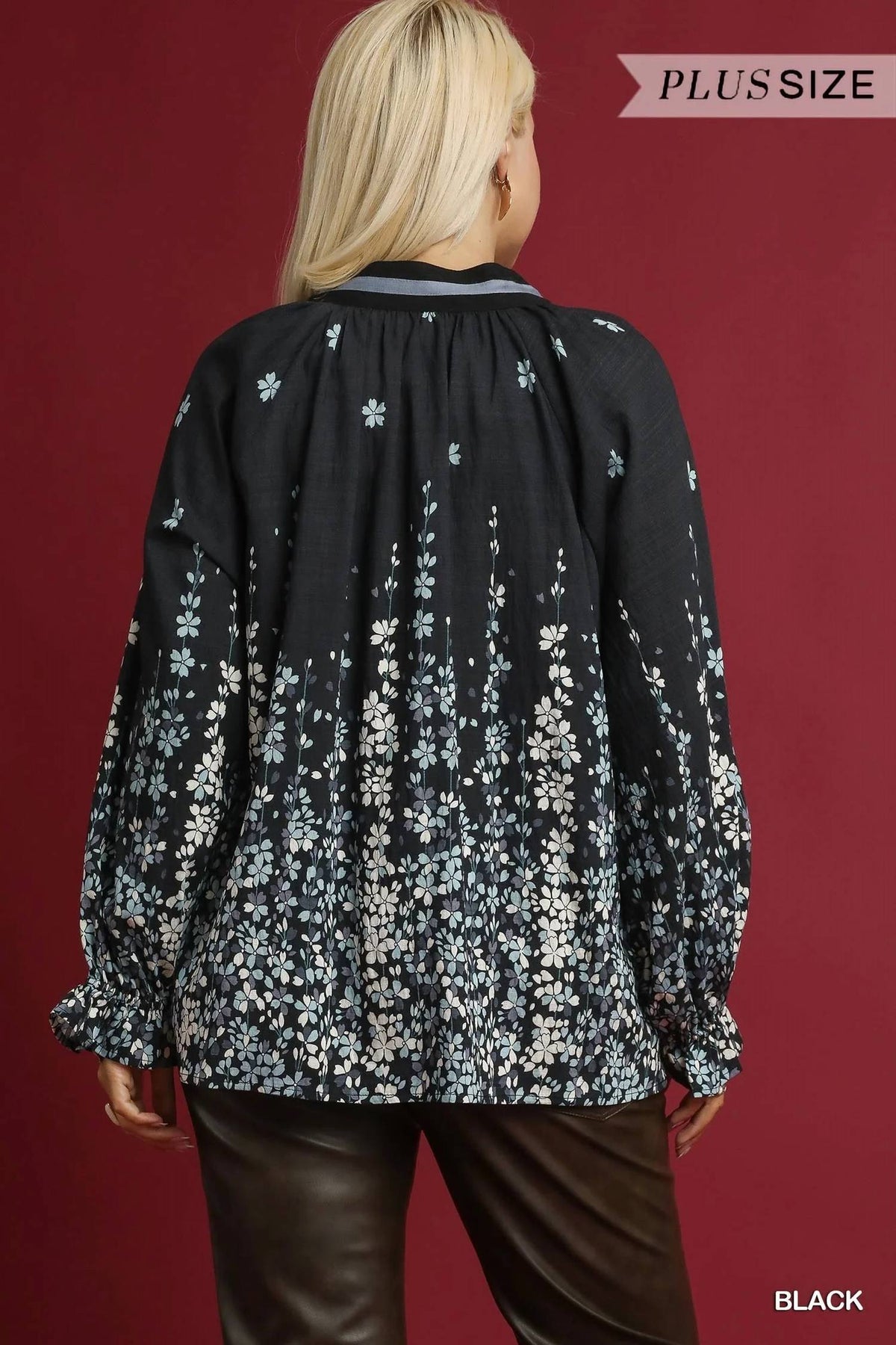 Umgee - Floral Vine Print Blouse - Plus