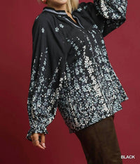 Umgee - Floral Vine Print Blouse - Plus