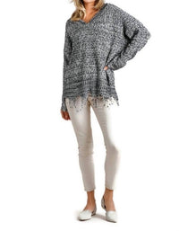 Umgee - Frayed Knit Pullover Sweater