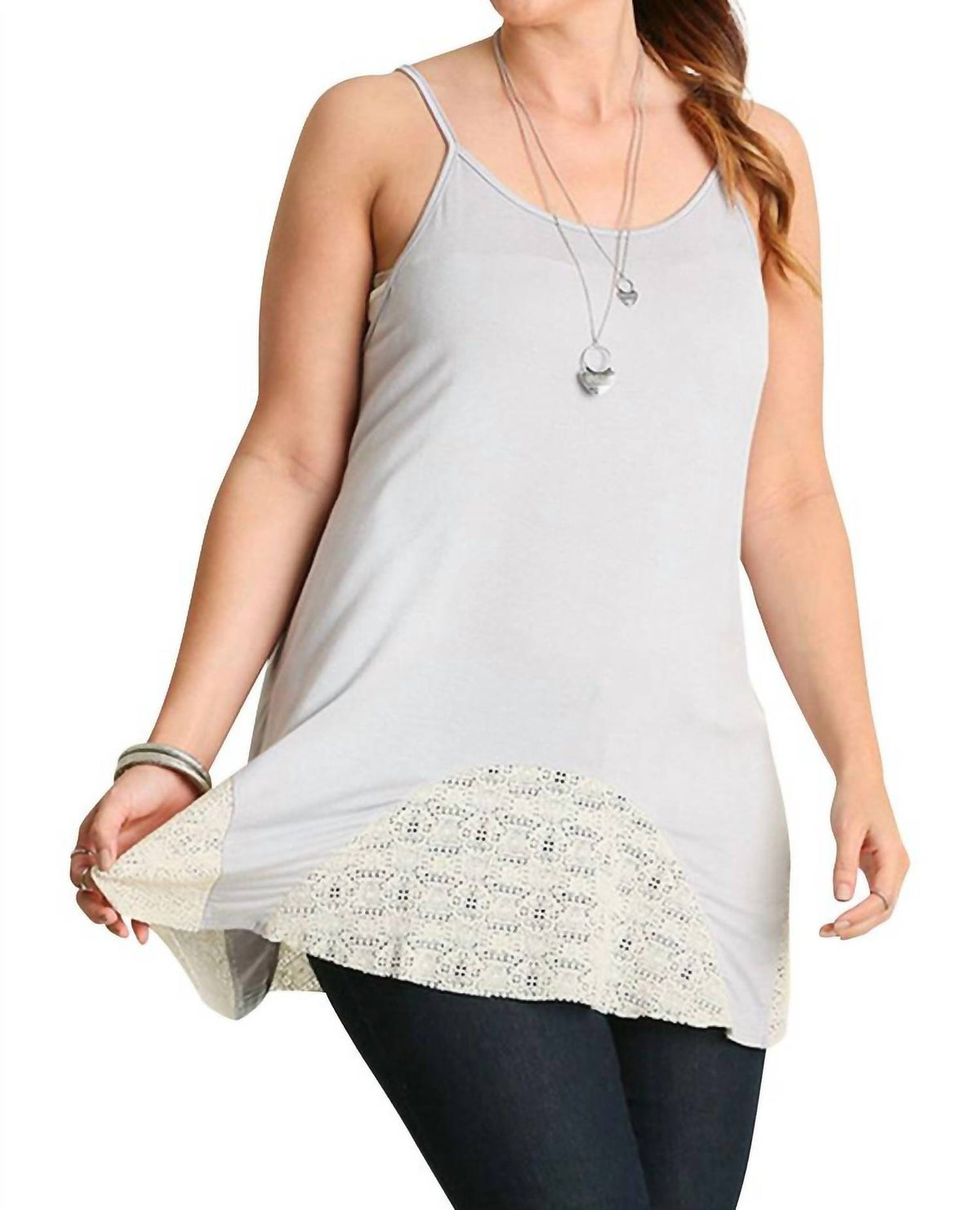 Umgee - Lace Flared Tank Top