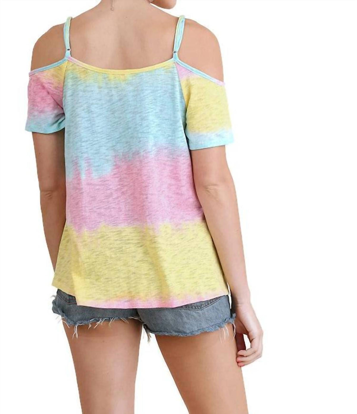 Umgee - Lace Up Cold Shoulder Color Block Top