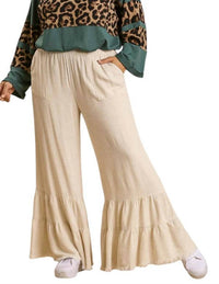 Umgee - Linen Blend Wide Ruffle Leg Pants - Plus