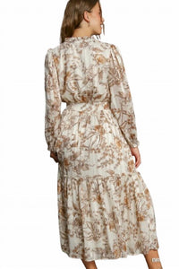Umgee - Lurex Floral Print Midi Dress - brown - clothing - dresses