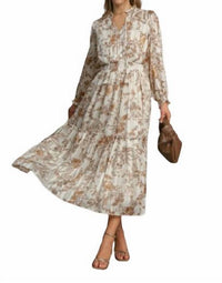 Umgee - Lurex Floral Print Midi Dress - brown - clothing - dresses