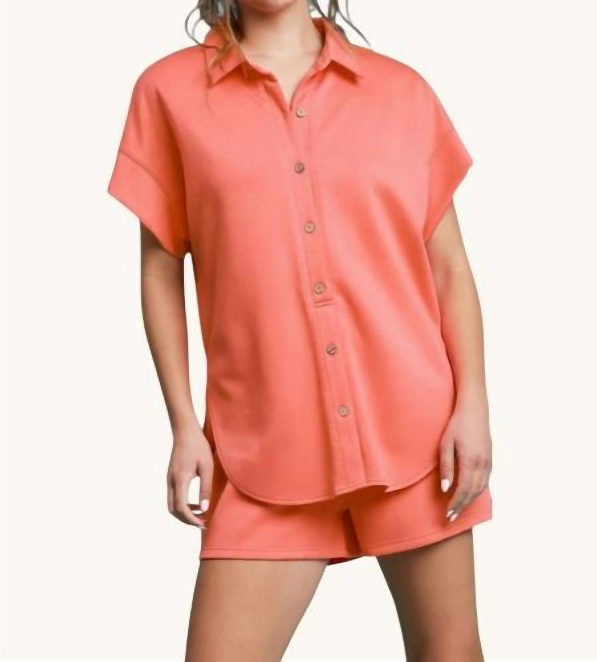 Umgee - Luxeknit Short Sleeve Button Up Romper