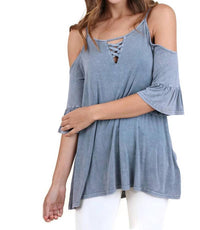 Umgee - Mineral Washed Cold Shoulder Top