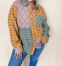 Umgee - Mixed Color Flannel Button Down Top
