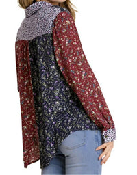 Umgee - Mixed Floral Roll Tab Shirt