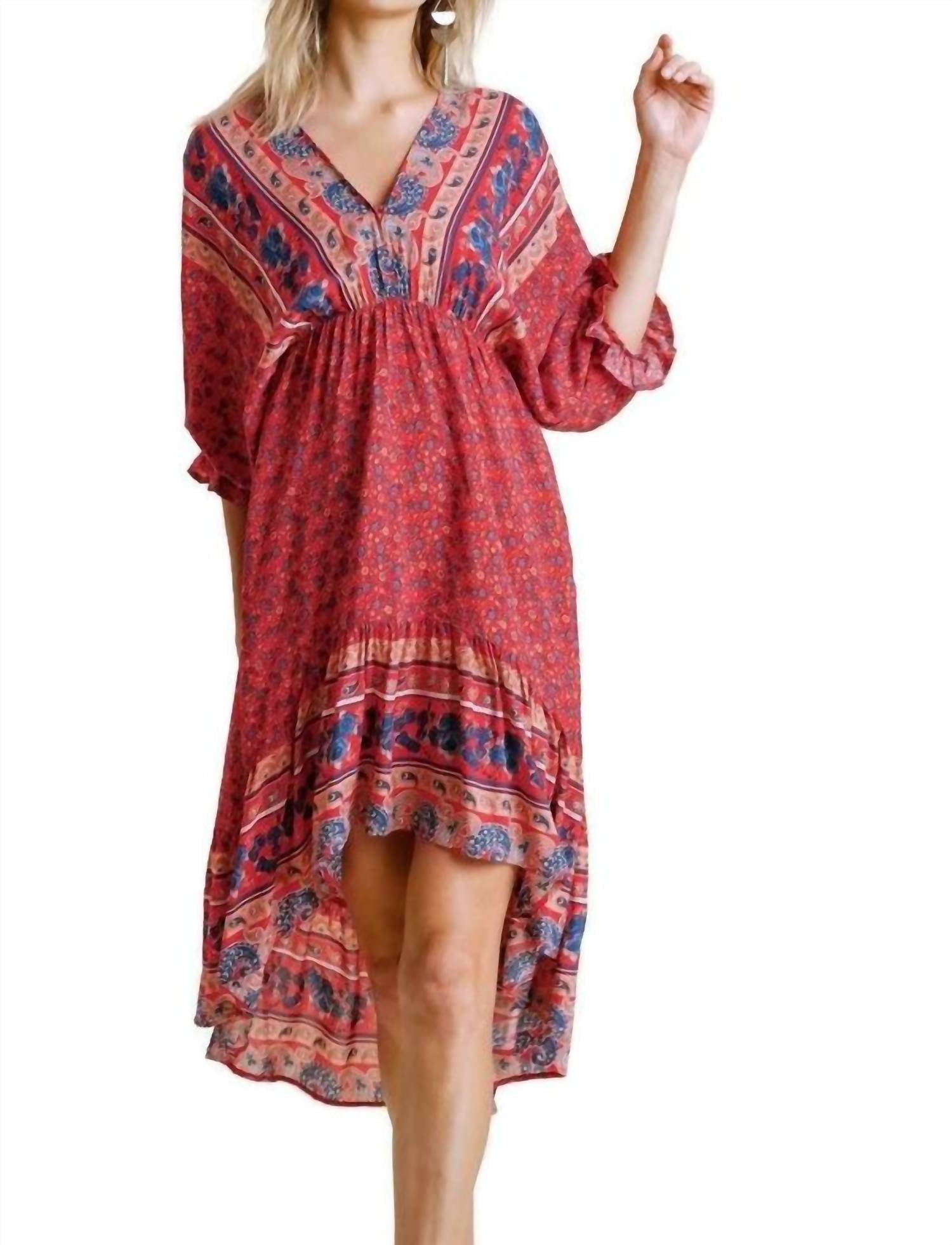Umgee - Mixed Print Bohemian Midi Dress - clothing - dresses - midi