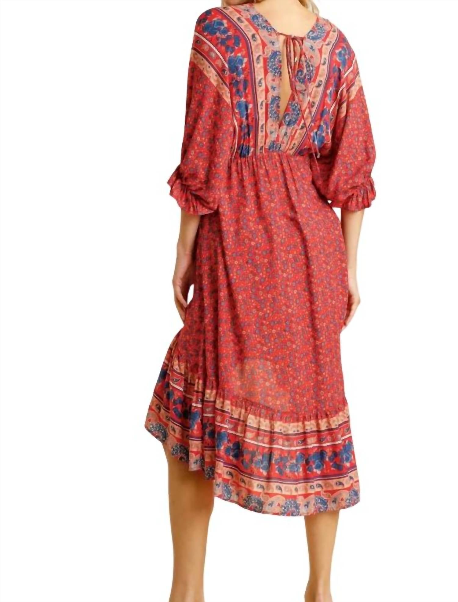 Umgee - Mixed Print Bohemian Midi Dress - clothing - dresses - midi
