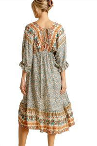 Umgee - Mixed Print Bohemian Midi Dress - clothing - dresses - midi