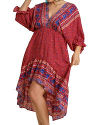 Umgee - Mixed Print Bohemian Midi Dress - clothing - dresses - midi