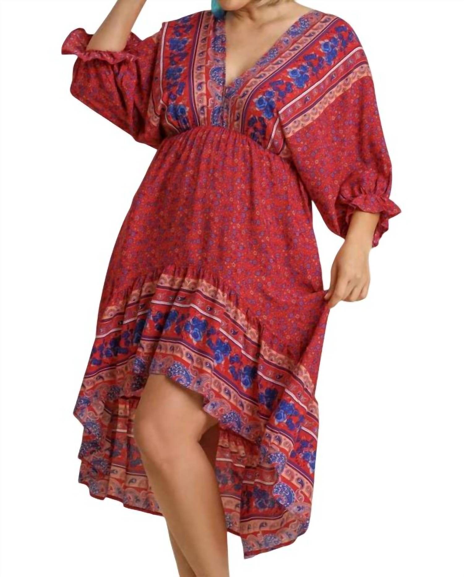 Umgee - Mixed Print Bohemian Midi Dress - clothing - dresses - midi