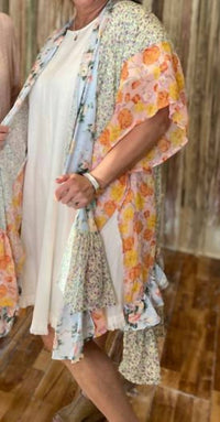 Umgee - Mixed Print Kimono With Side Slit