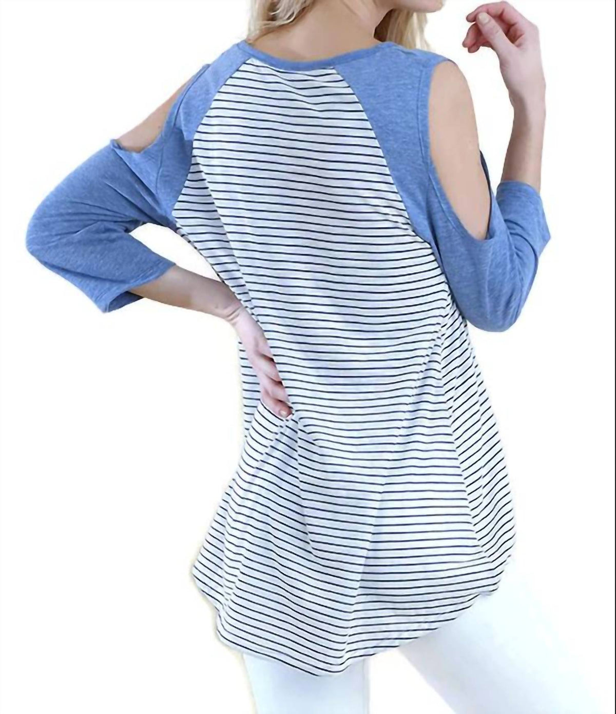 Umgee - Open Shoulder Striped Raglan Top