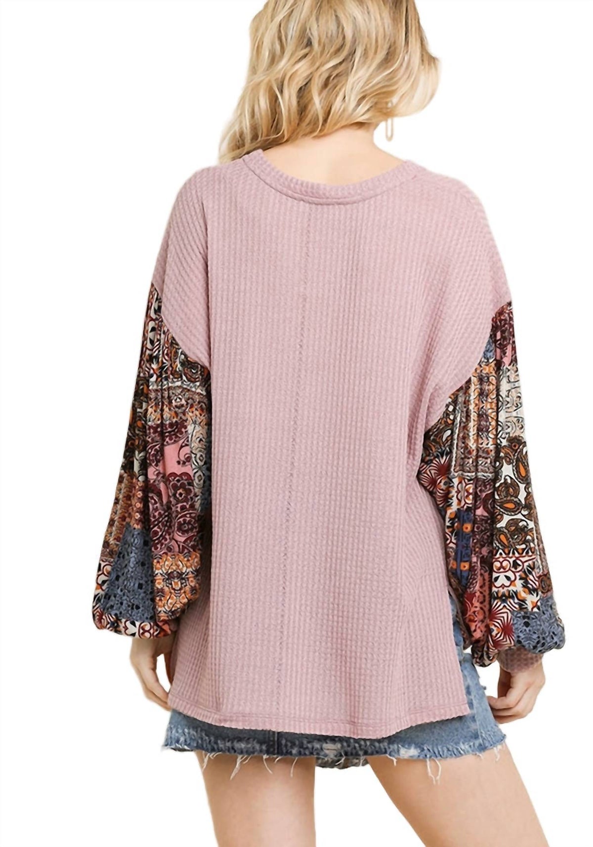 Umgee - Paisley Print Waffle Knit Top