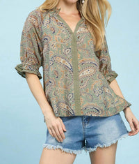 Umgee - Paisley Split Neck Blouse