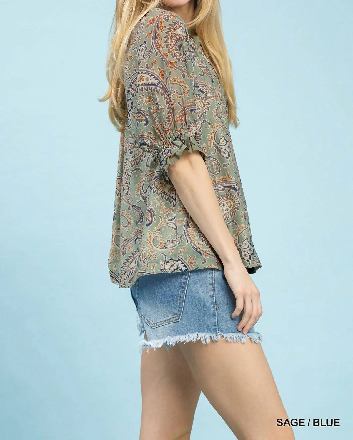 Umgee - Paisley Split Neck Blouse