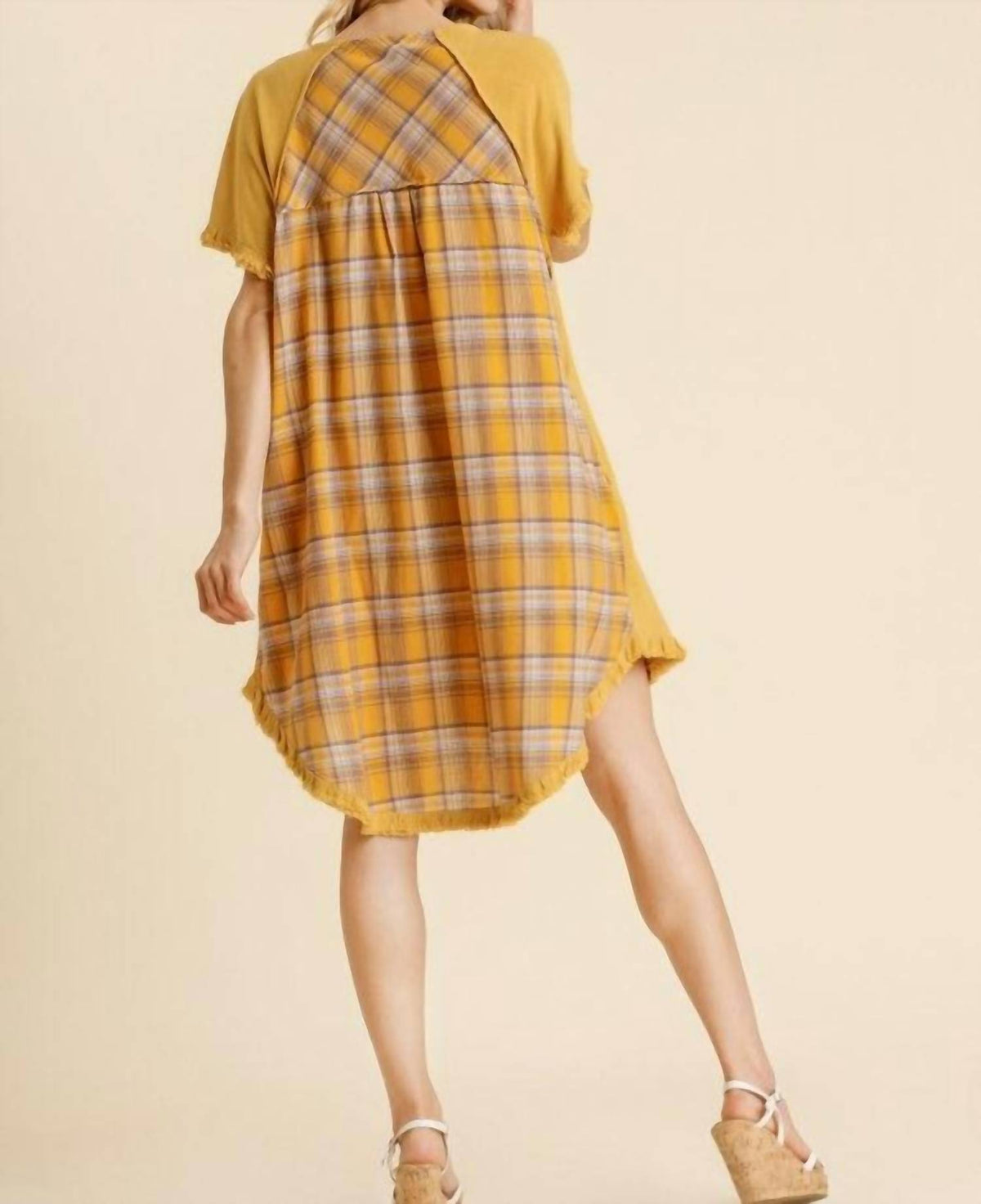 Umgee - Plaid Print Back Mini Dress