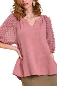 Umgee - Puff Sleeve Blouse - blouses - clothing - pink