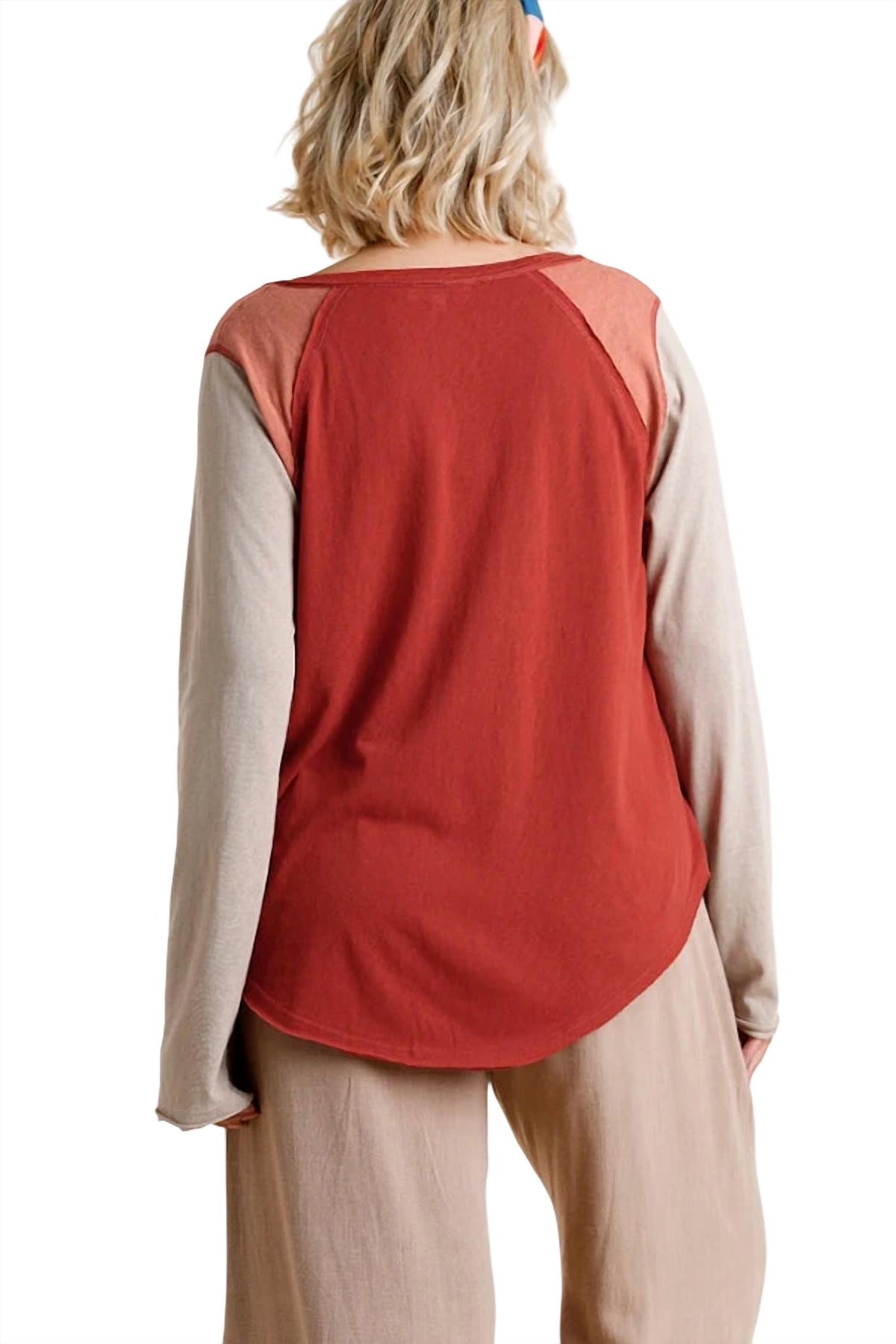 Umgee - Raw Edge Color Block Top - PLUS