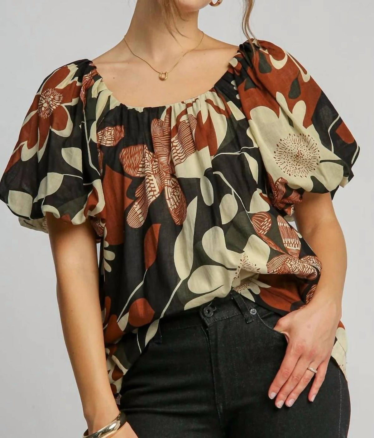 Umgee - Round Neck Print Top