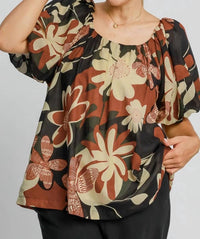 Umgee - Round Neck Print Top
