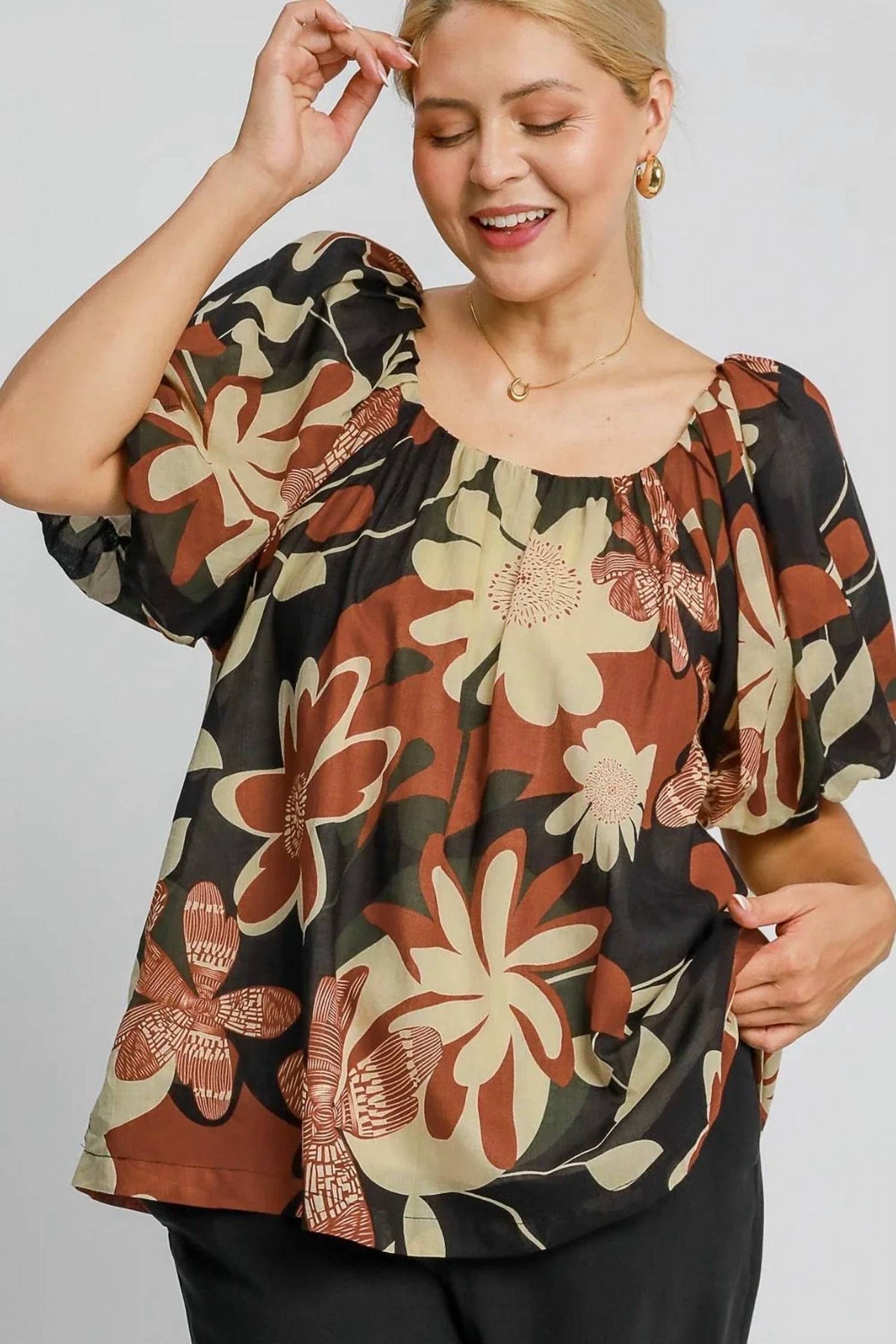 Umgee - Round Neck Print Top