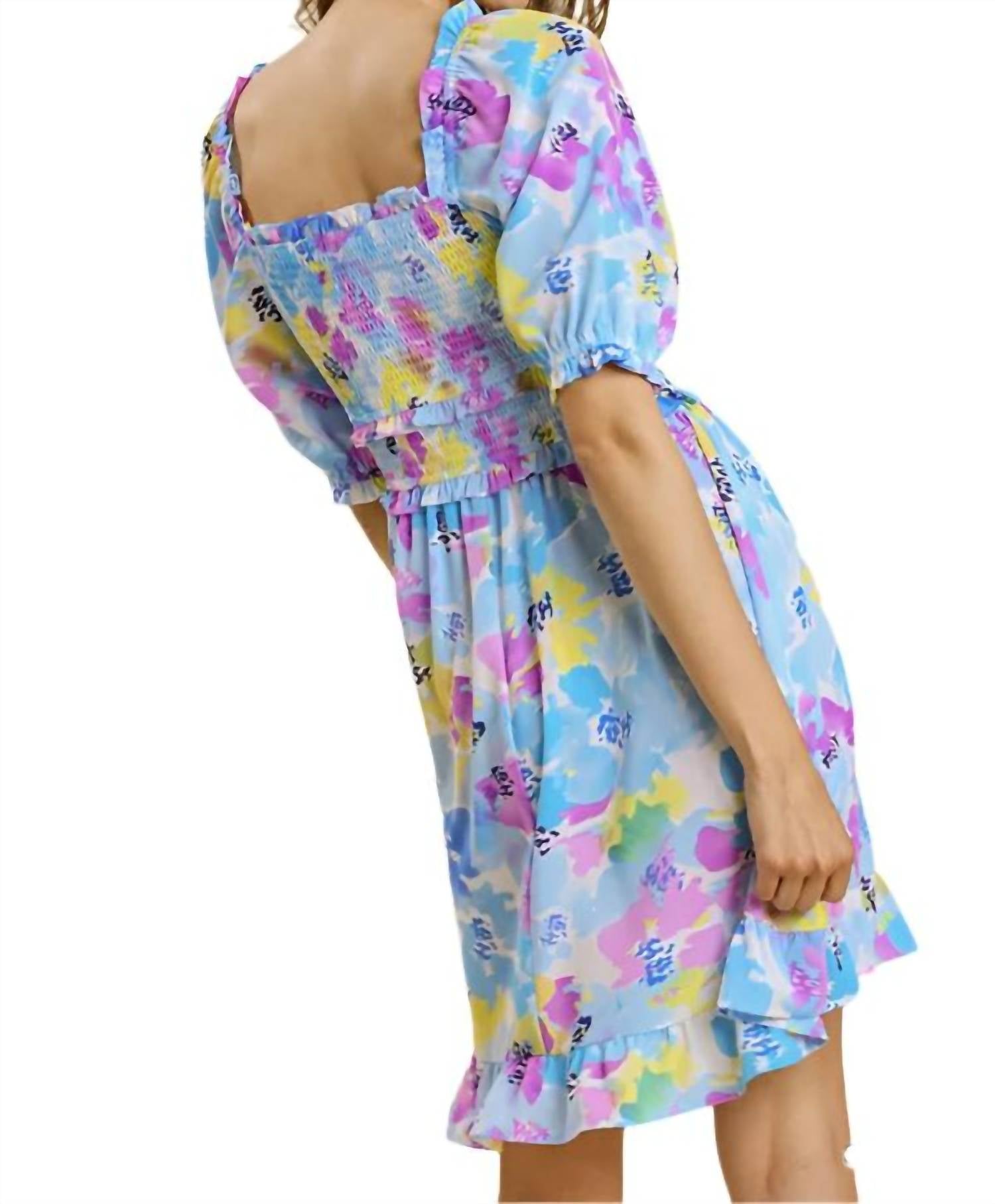 Umgee - Ruffle & Smocked Floral Dress - blue - clothing - collection:vacationdresses(Auto)