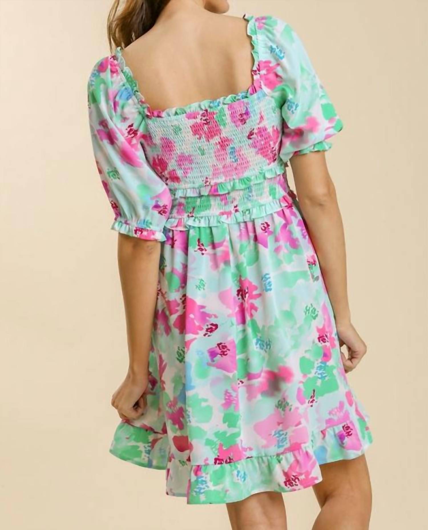 Umgee - Ruffle & Smocked Floral Dress - clothing - collection:vacationdresses(Auto) - dresses