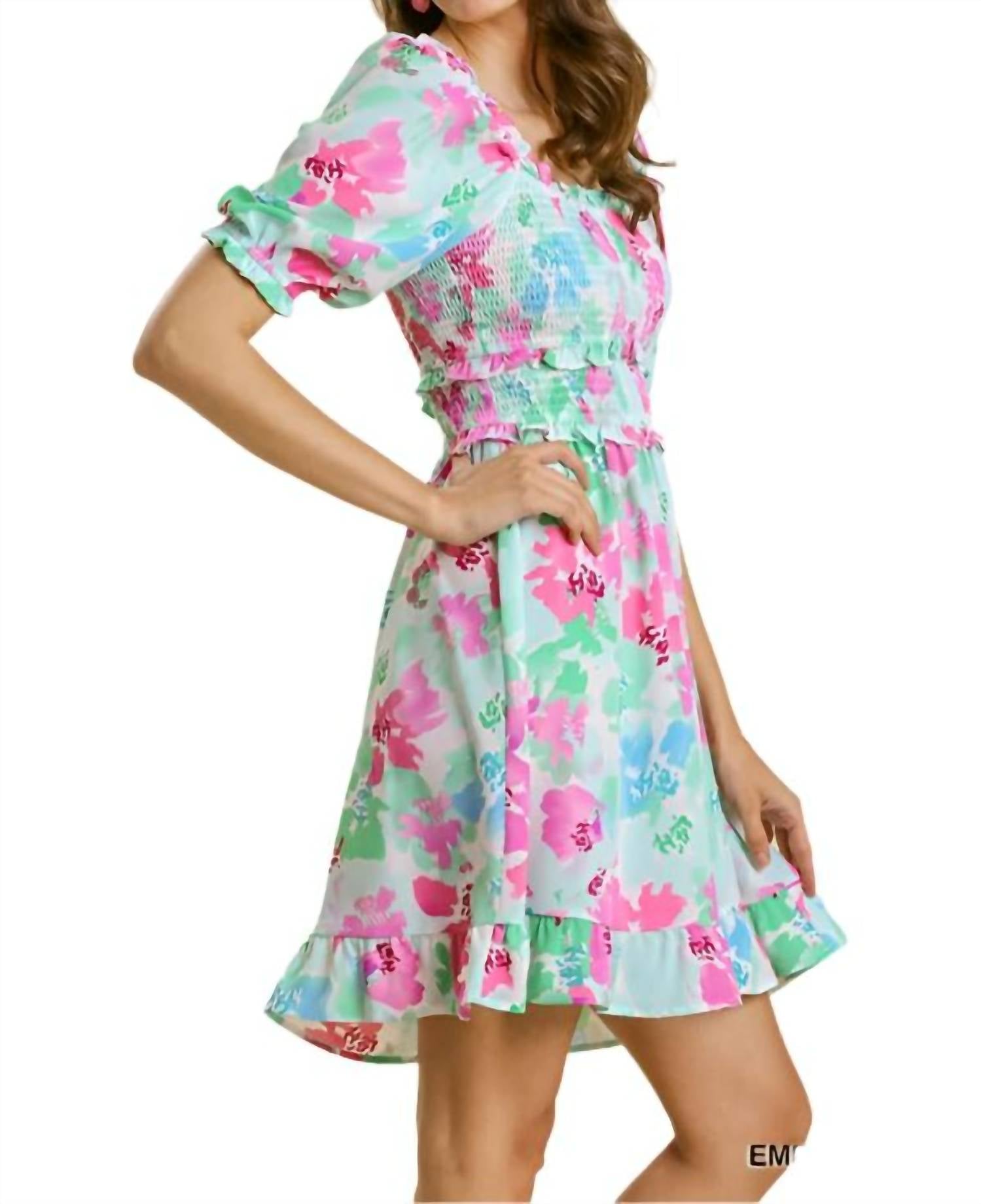 Umgee - Ruffle & Smocked Floral Dress - clothing - collection:vacationdresses(Auto) - dresses
