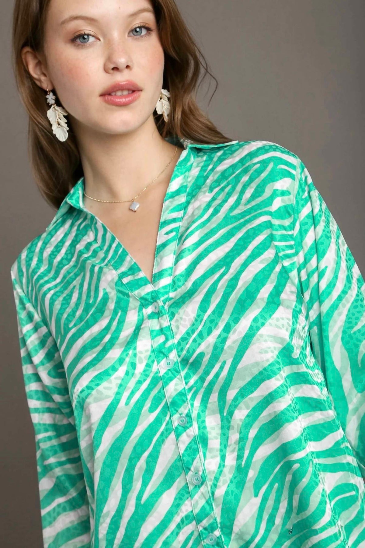 Umgee - Satin Button Down Collared Blouse