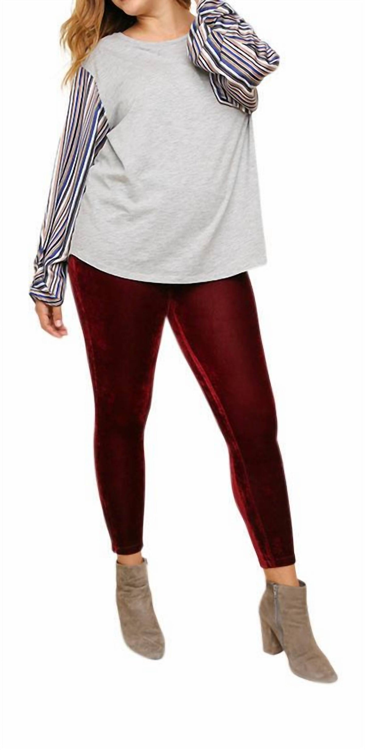 Umgee - Satin Striped Sleeve Top - Plus