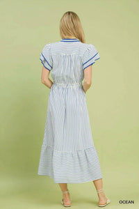 Umgee - Sky High Striped Flutter Sleeve Midi Dress
