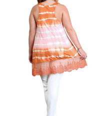 Umgee - Sleeveless Tie Dye Lace Tunic - clothing - orange - patterned
