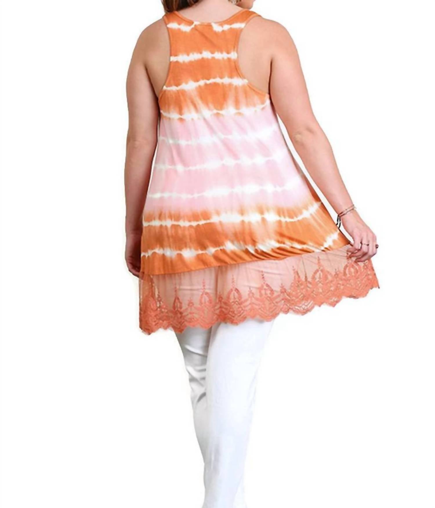 Umgee - Sleeveless Tie Dye Lace Tunic - clothing - orange - patterned