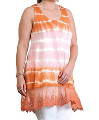 Umgee - Sleeveless Tie Dye Lace Tunic - clothing - orange - patterned