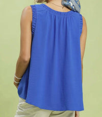 Umgee - Solid Ruffle Neck Sleeveless Top