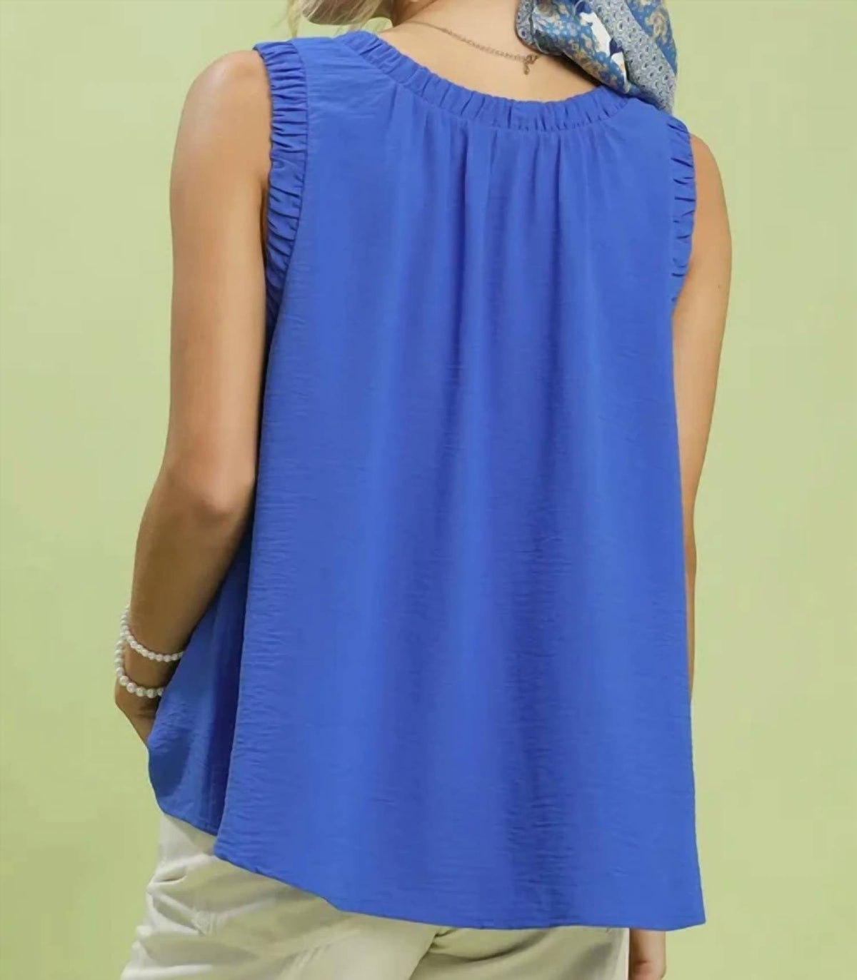 Umgee - Solid Ruffle Neck Sleeveless Top