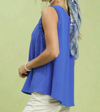 Umgee - Solid Ruffle Neck Sleeveless Top