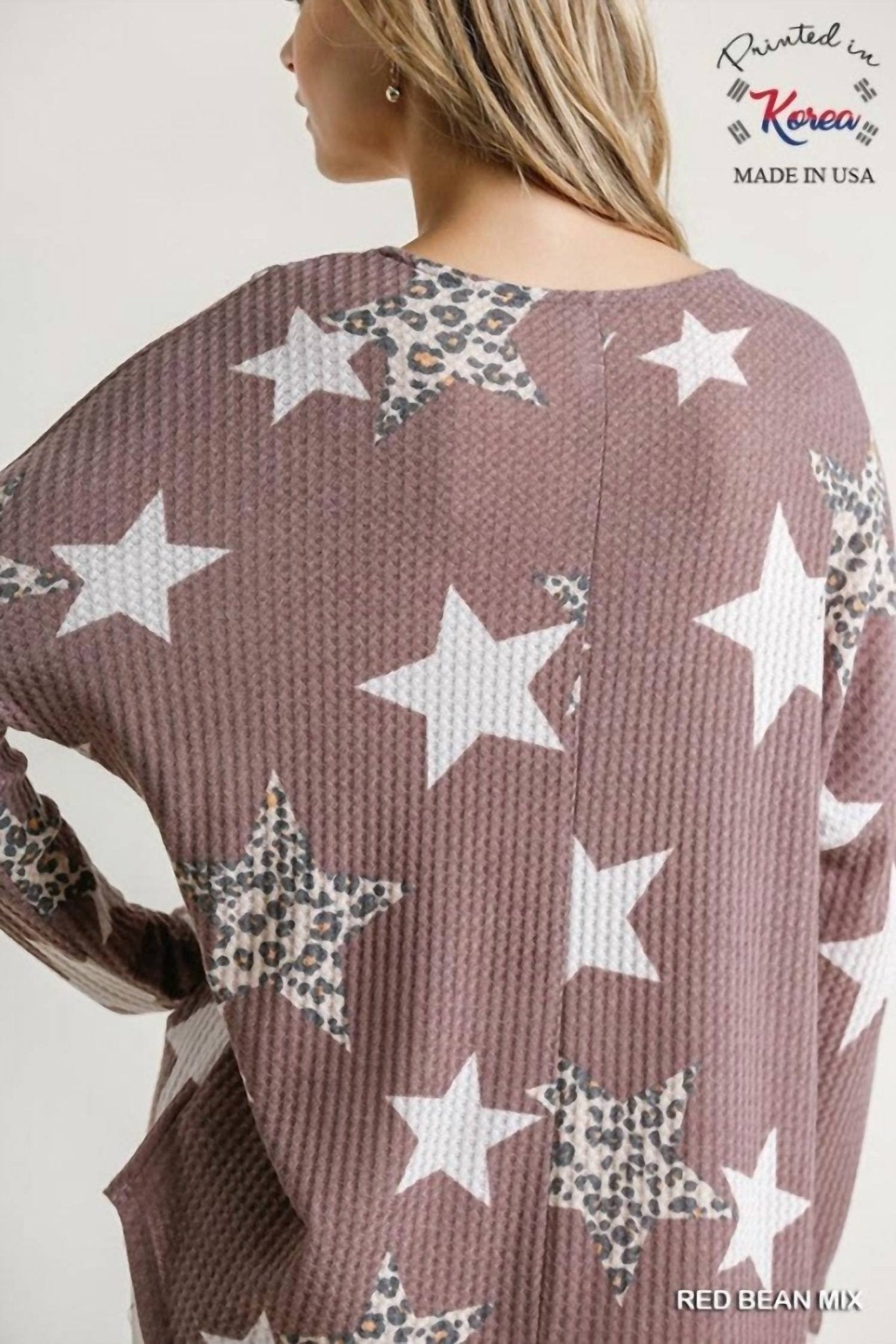 Umgee - Star & Leopard Waffle Knit Top - blouses - clothing - graphic