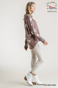 Umgee - Star & Leopard Waffle Knit Top - blouses - clothing - graphic