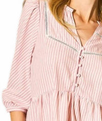 Umgee - Stripe Mid-button 3/4 Sleeve Top