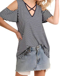 Umgee - Striped Cold Shoulder Top