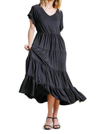 Umgee - Tiered V-neck Maxi Dress