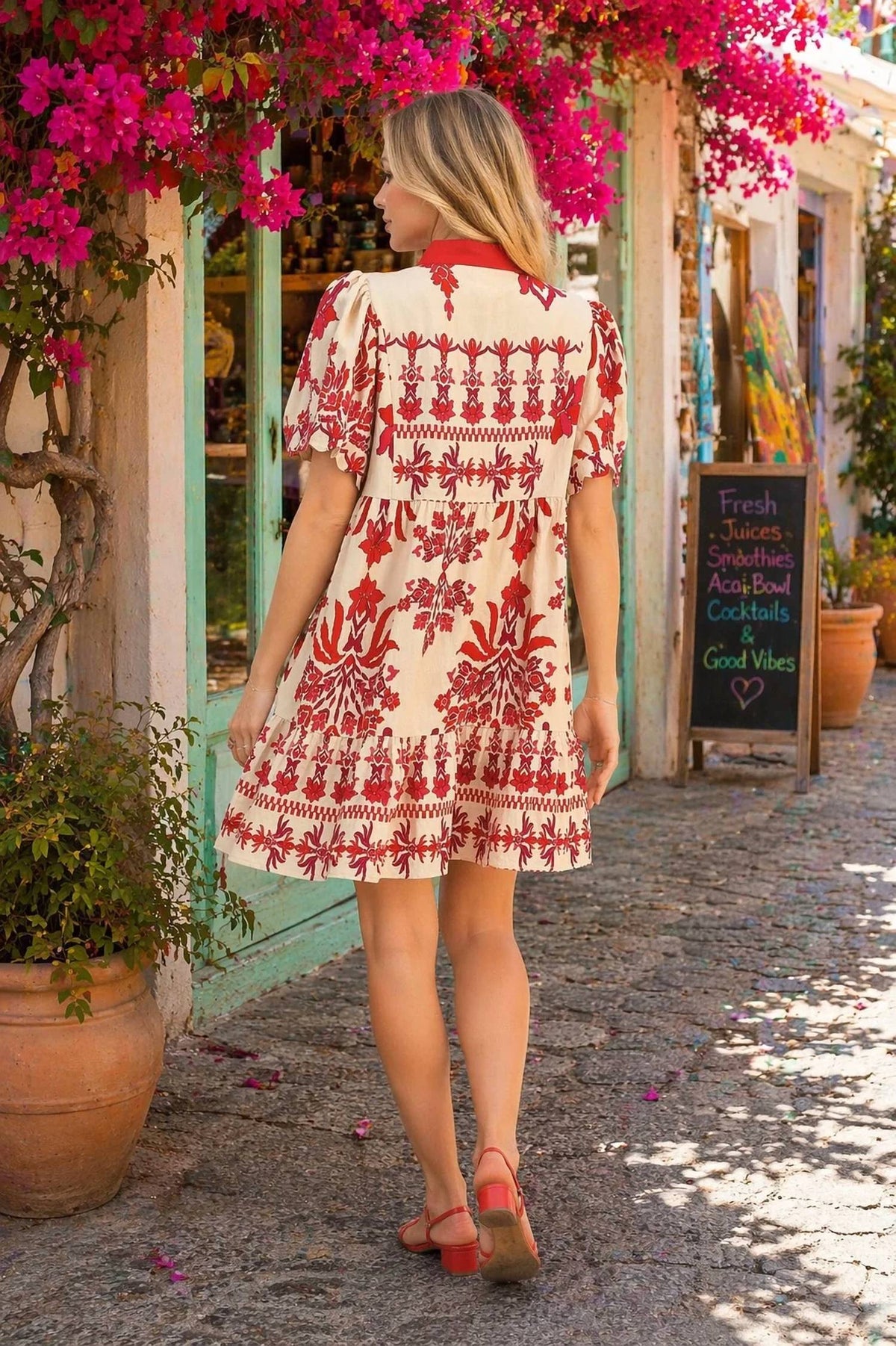 Umgee - Tropical Damask Border Print Mini Dress