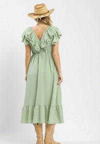 Umgee - V-neck Ruffled Dress