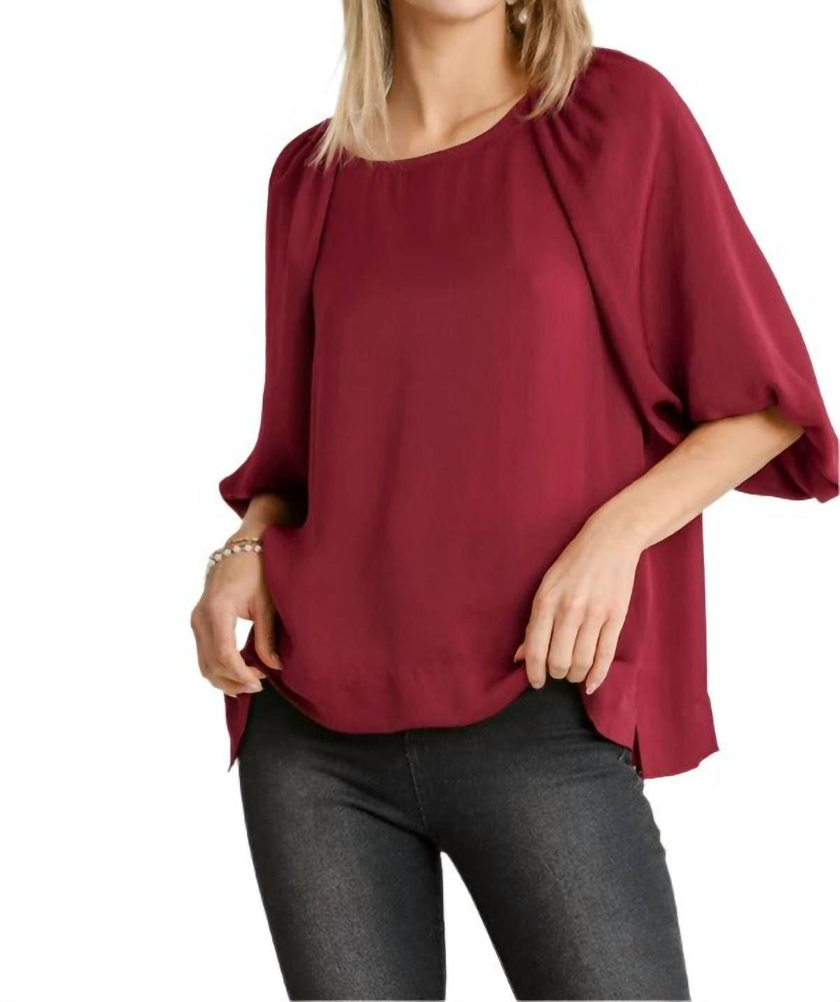 Umgee - Washed Satin Balloon Sleeve Top