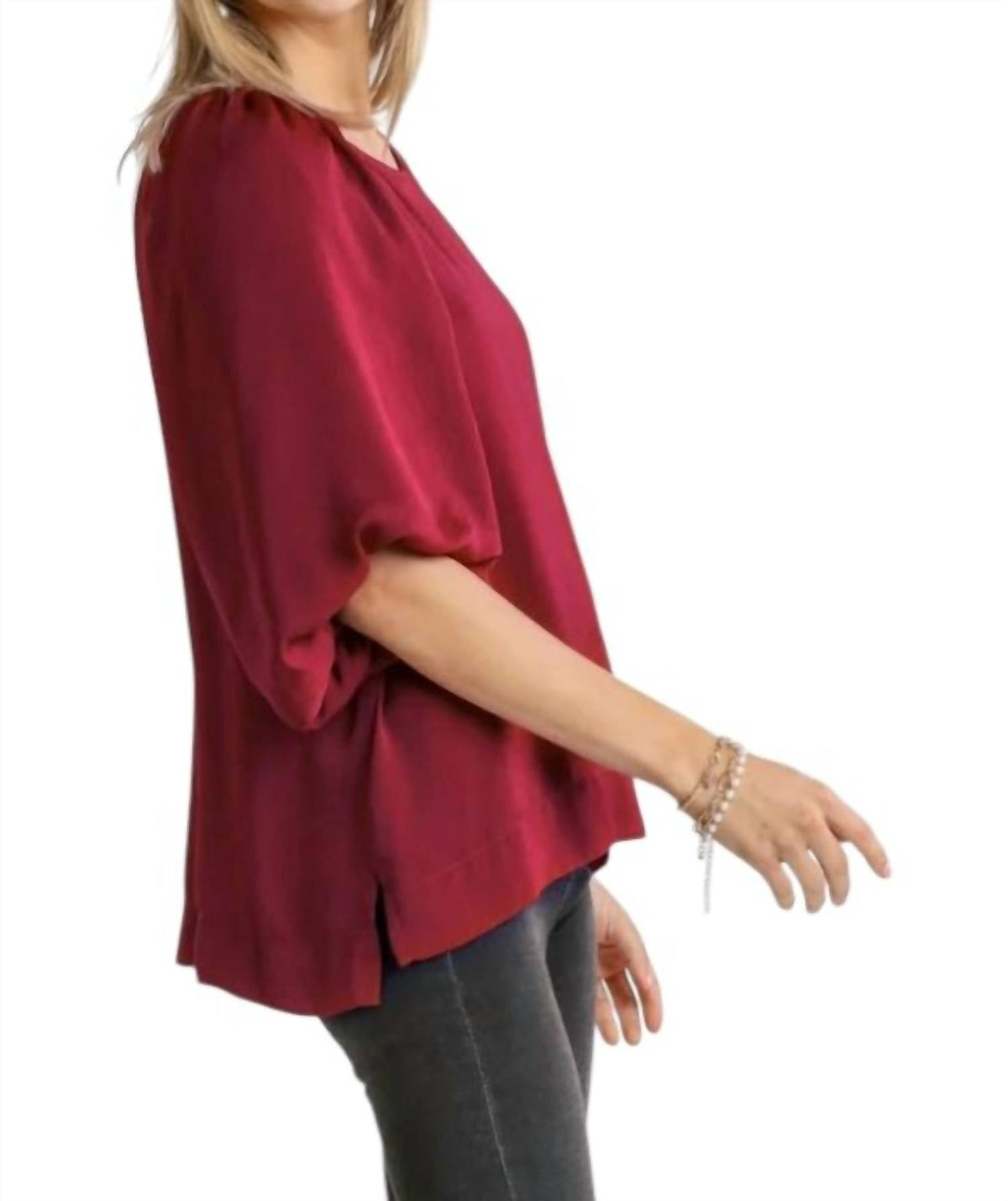 Umgee - Washed Satin Balloon Sleeve Top