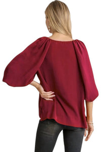 Umgee - Washed Satin Balloon Sleeve Top